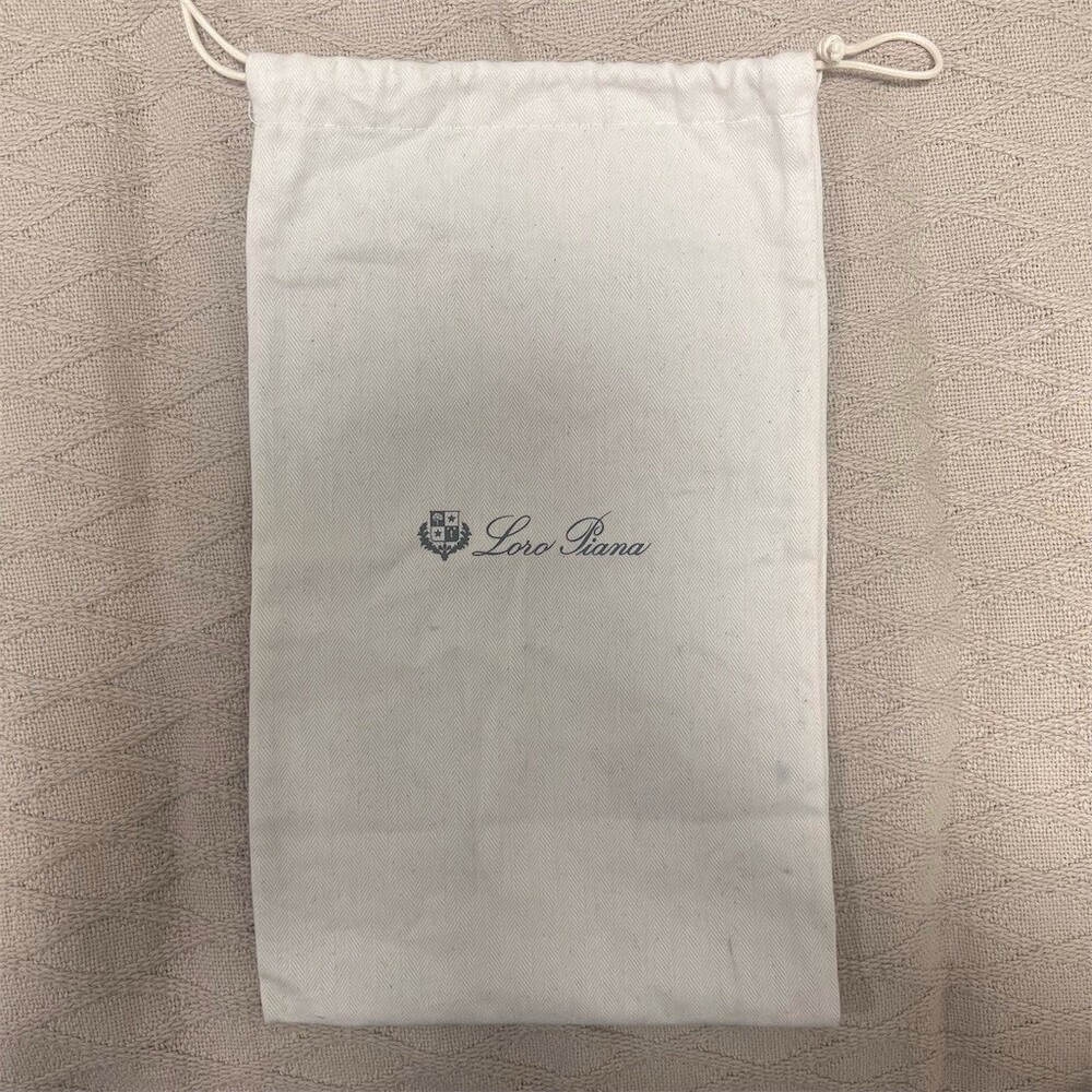 Loro Piana Logo Shoe Dust Bag Drawstring Beige Herringbone Travel Pouch